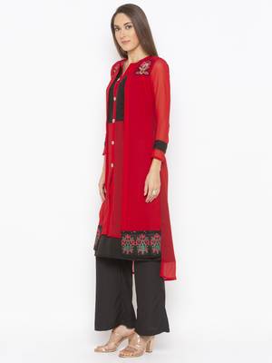 Red embroidered georgette ethnic-Kurti 3