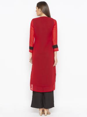 Red embroidered georgette ethnic-Kurti 4