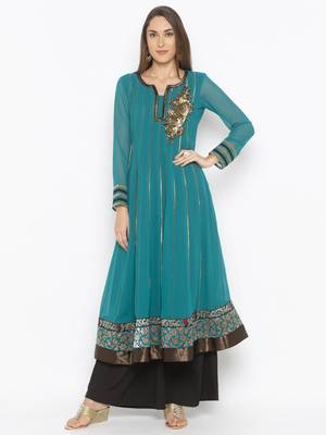 Green embroidered georgette ethnic-Kurti 1