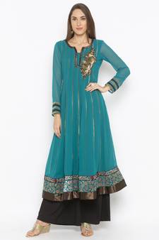 Green embroidered georgette ethnic-Kurti