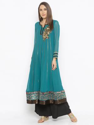 Green embroidered georgette ethnic-Kurti 2