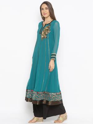 Green embroidered georgette ethnic-Kurti 3