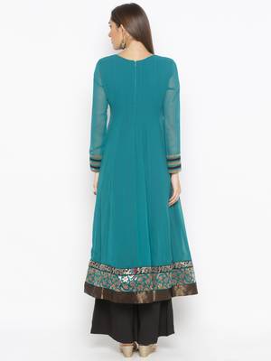 Green embroidered georgette ethnic-Kurti 4
