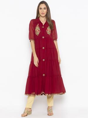 Maroon embroidered georgette ethnic-Kurti 1