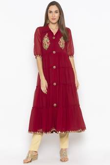 Maroon embroidered georgette ethnic-Kurti