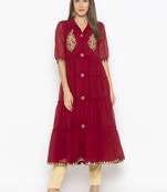 Maroon embroidered georgette ethnic-Kurti