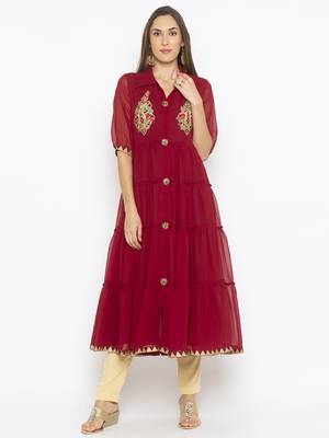 Maroon embroidered georgette ethnic-Kurti 2