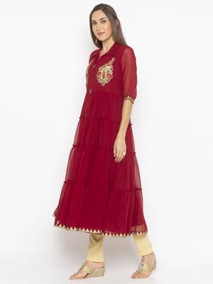 Maroon embroidered georgette ethnic-Kurti 3