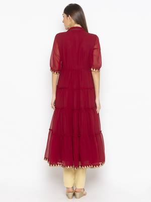 Maroon embroidered georgette ethnic-Kurti 4