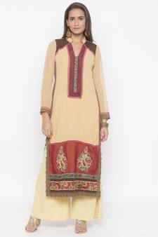 Beige embroidered georgette ethnic-Kurti
