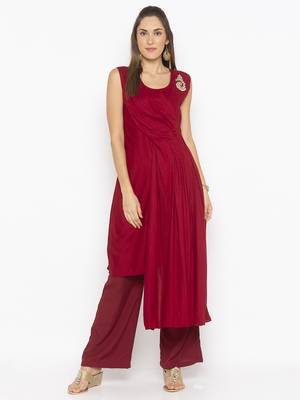 Maroon embroidered cotton ethnic-Kurti 1