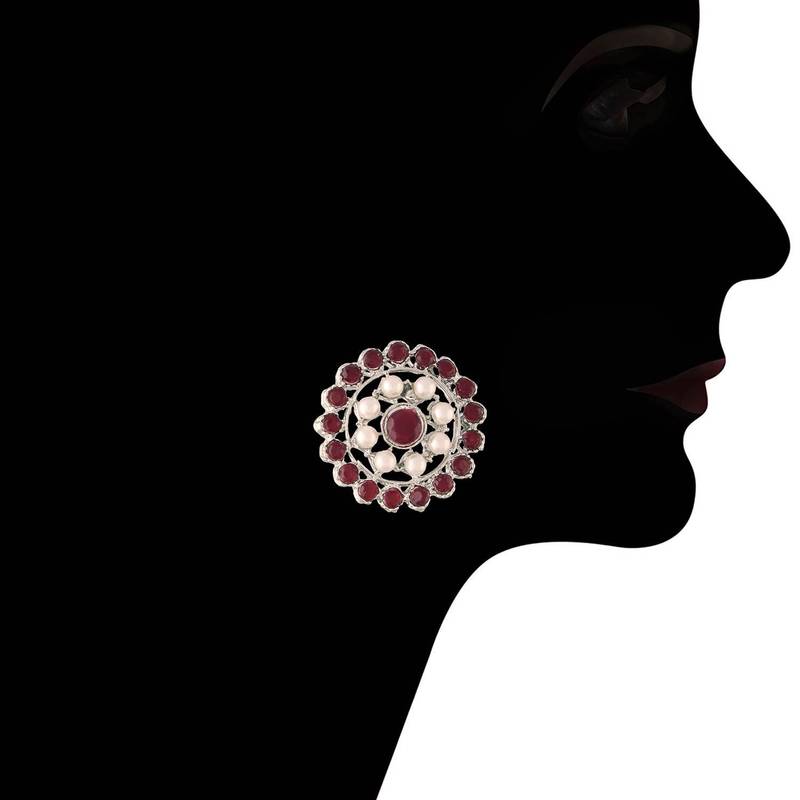Maroon beaded_jewellery Rhodium Alloy   Necklace   with Pair of Earring