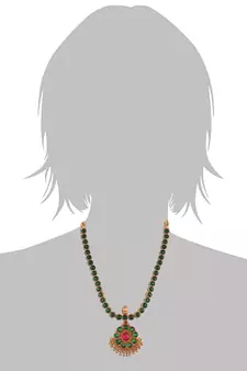 Designed Traditional Brass Jewellery Set With Earrings Glided with Kundan 
