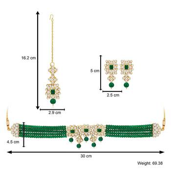 Traditional Pearl & Kundan Choker Necklace Set with Maang Tikka for Women  5
