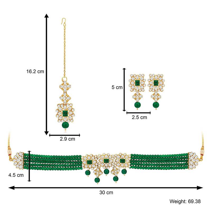 Traditional Pearl & Kundan Choker Necklace Set with Maang Tikka for Women 