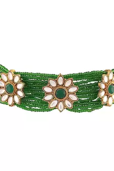 Traditional Gold Plated Floral Pearl & Beads Choker Necklace Set for Women 