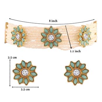 Traditional Pearl & Kundan Choker Necklace Set with Earrings for Women (ML228Sb) 4