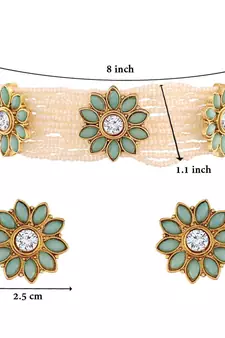 Traditional Pearl & Kundan Choker Necklace Set with Earrings for Women (ML228Sb)