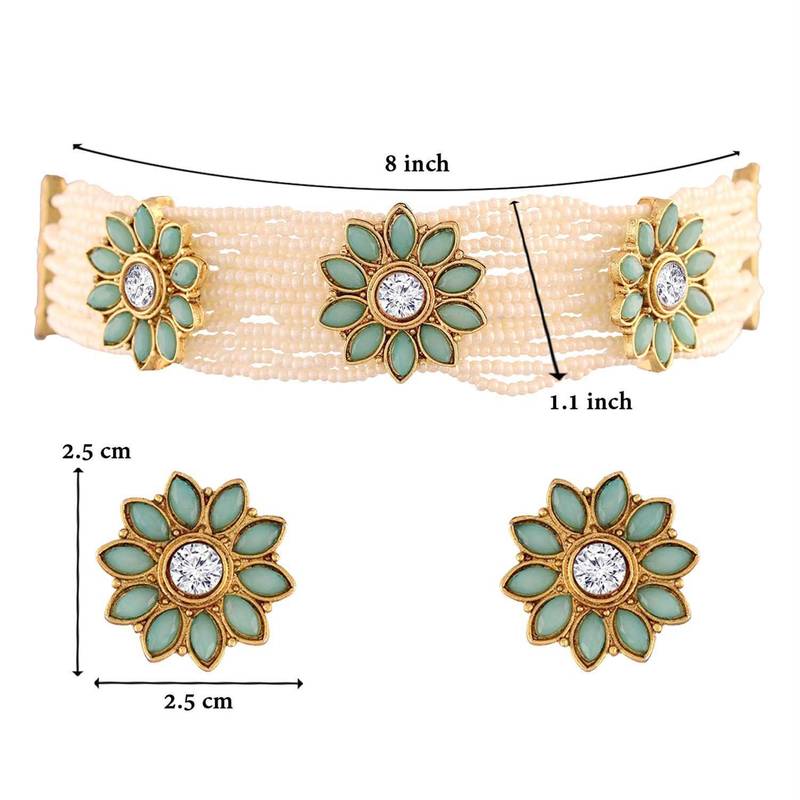 Traditional Pearl & Kundan Choker Necklace Set with Earrings for Women (ML228Sb)