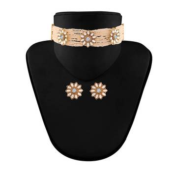 Traditional Floral Kundan & Pearl Choker Necklace Set for Women  6