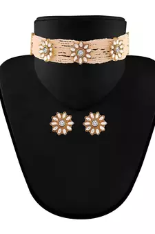 Traditional Floral Kundan & Pearl Choker Necklace Set for Women 