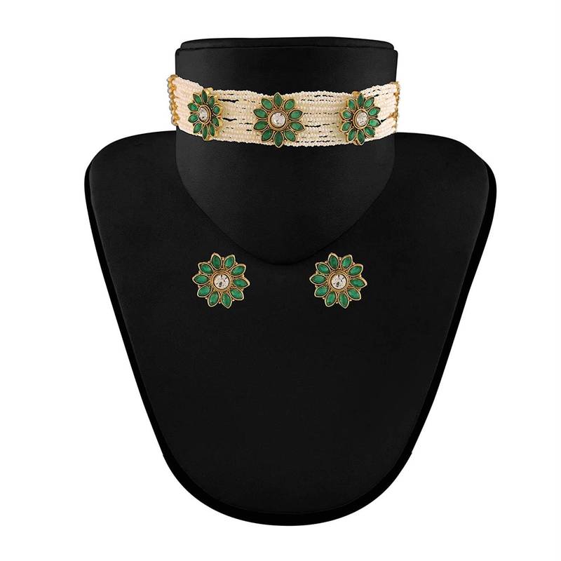 Handcrafted Ethnic Beaded Choker with Earrings For Women/Girls (ML228WG)