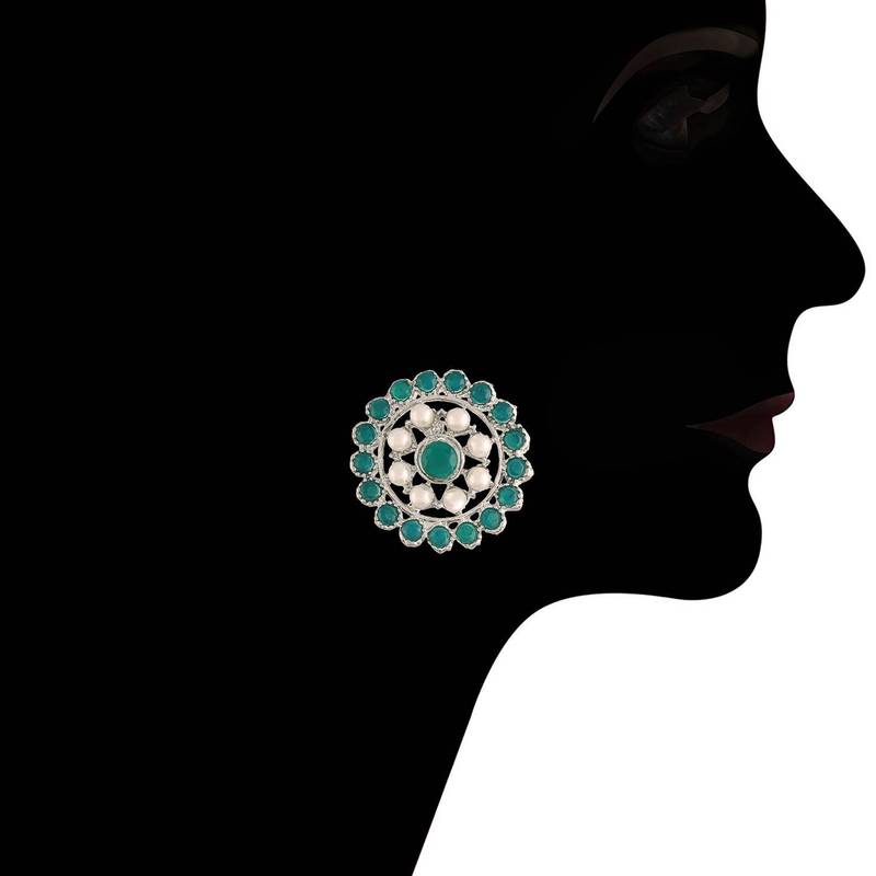 Green beaded_jewellery Rhodium Alloy   Necklace   with Pair of Earring