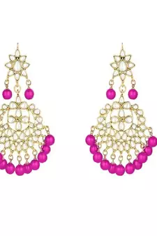 Pink beaded_jewellery Yellow Gold Alloy   Necklace   with Pair of Earring   Maang Tikka