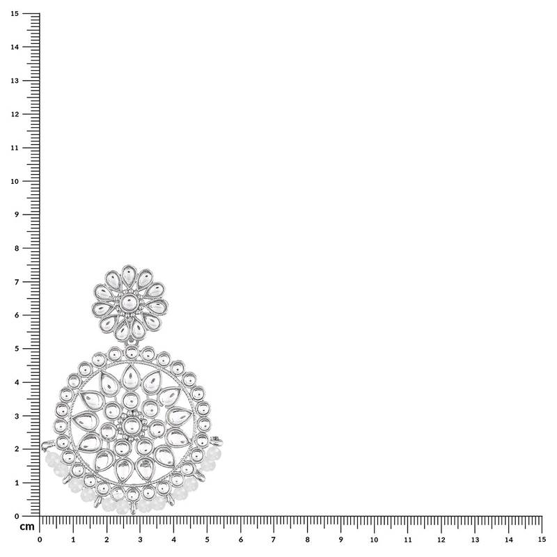 Rhodium Plated Chandbali Earrings Encased With Faux Kundans For Women/Girls 