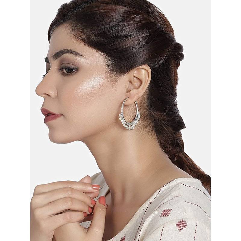 Silver Plated Pearl Chandbali Earring For Women