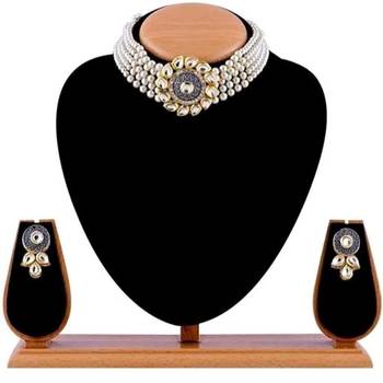 Mad Club Enamel Multistrand Kundan Choker Necklace Earring & Ring Set For Women 1