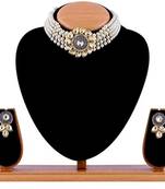 Mad Club Enamel Multistrand Kundan Choker Necklace Earring & Ring Set For Women
