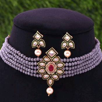 Mad Club Beaded Ethnic Kundan Choker Necklace & Earring Set For Women 1