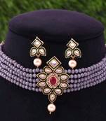 Mad Club Beaded Ethnic Kundan Choker Necklace & Earring Set For Women