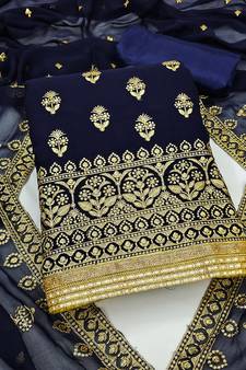 Navy-blue embroidered georgette salwar