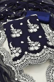 Blue embroidered georgette salwar