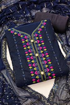 Blue embroidered chanderi salwar