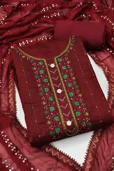 Maroon embroidered chanderi salwar