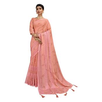 Baby pink printed brasso saree with blouse 1