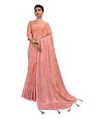 Baby pink printed brasso saree with blouse