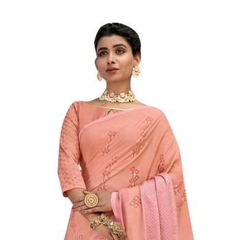 Baby pink printed brasso saree with blouse 2