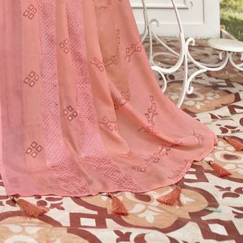 Baby pink printed brasso saree with blouse 3
