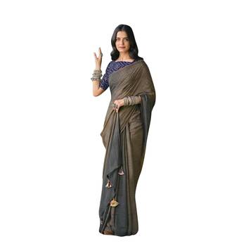 Brown printed pure chiffon saree with blouse 1
