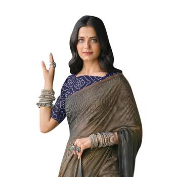 Brown printed pure chiffon saree with blouse 2