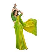 Green printed pure chiffon saree with blouse
