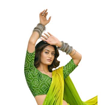 Green printed pure chiffon saree with blouse 2