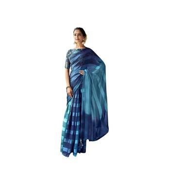 Blue printed chiffon saree with blouse 1