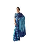 Blue printed chiffon saree with blouse