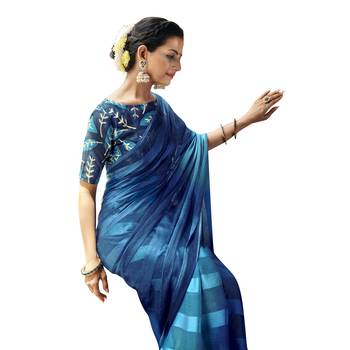 Blue printed chiffon saree with blouse 2