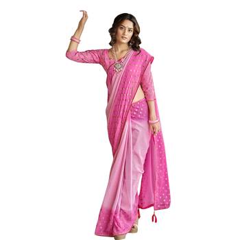 Pink embroidered pure georgette saree with blouse 1